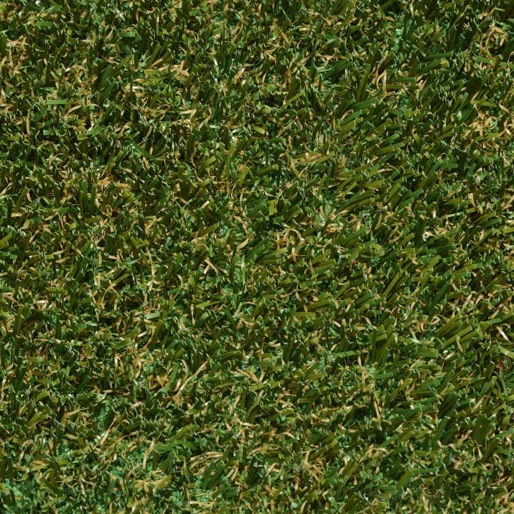 Close up image of brown and green artificial grass